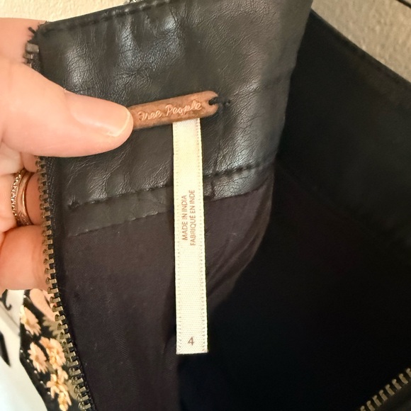 Free People Black faux Leather Skirt with Floral Embroidery - Picture 6 of 6